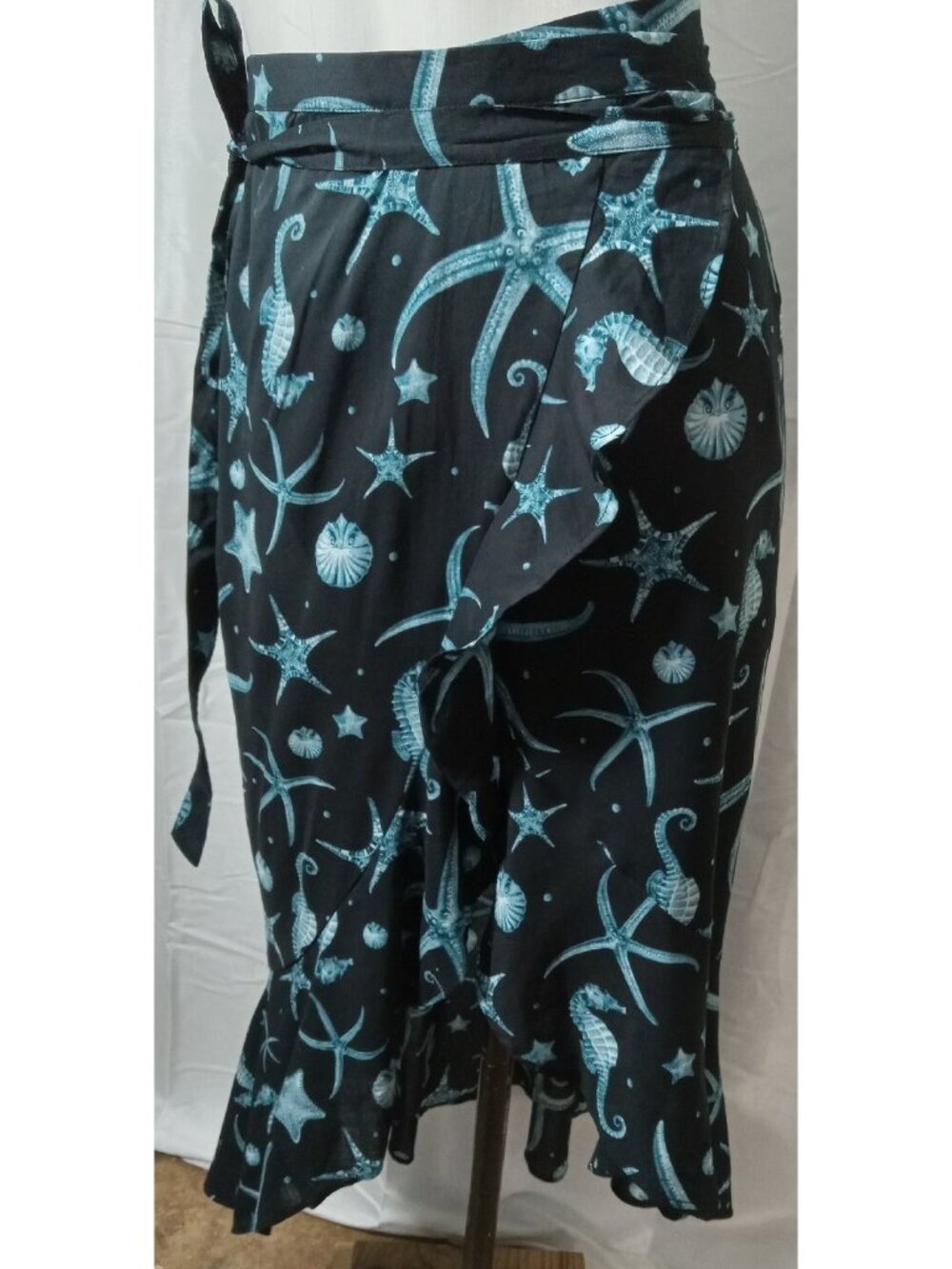 Agua Bendita Women's Deep Sea Print Wrap Skirt Black/Blue Size XXS Ruffle